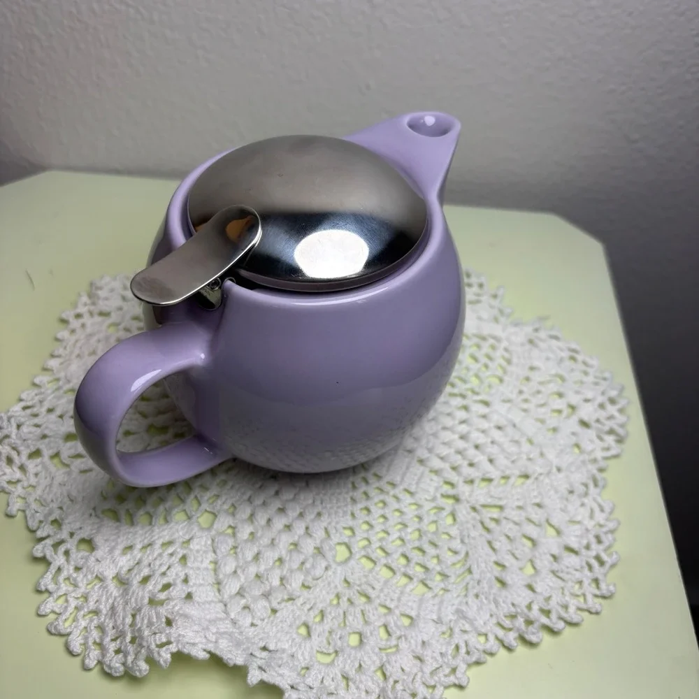 Bee House Japan Purple Personal Teapot Minimalist Ceramic Metal Lid SMALL CHIP